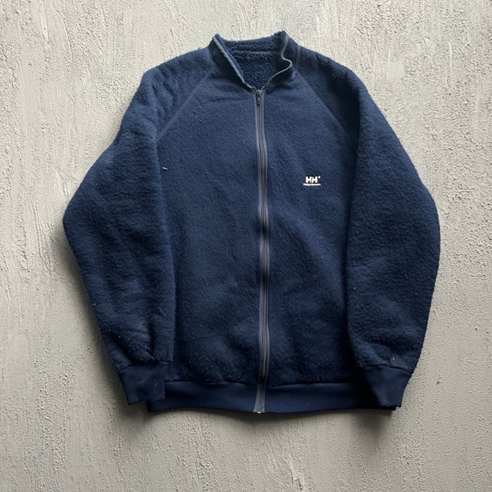 Vintage Helly Hansen Fleece Jacket Large Blue 1980s Full Zip Deep Pile USA